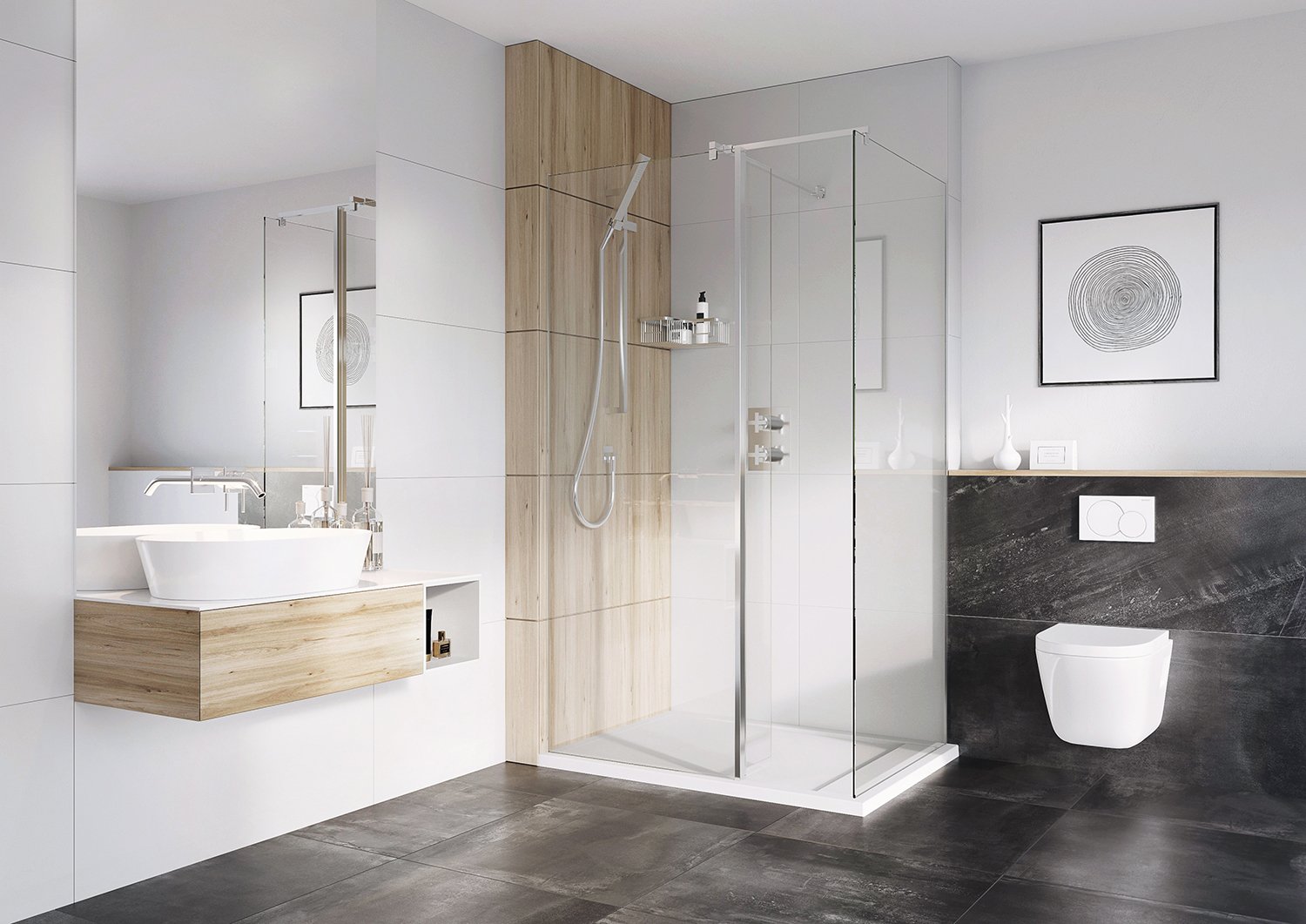 Tucker French 200mm Pivoting Deflector Wet Room Panel - 10mm (Actual Width 243mm)