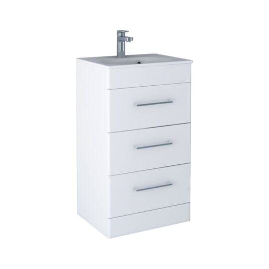 Tucker French Bucks 500mm Floor Standing Three Drawer Basin Unit Matt White