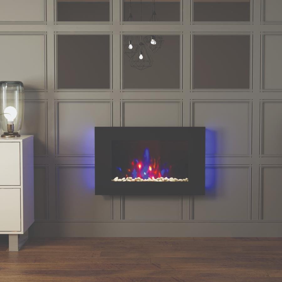 Be Modern Azonto Electric Wall Fire Black Glass 28517 