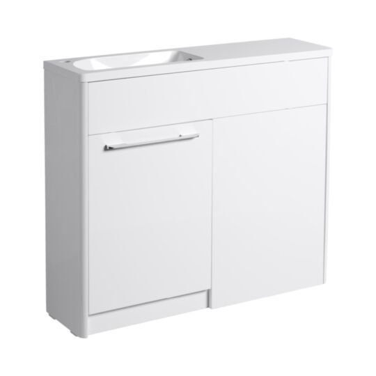 Tucker French Herts Compact 1000mm Back To Wall Floor Standing Slim Depth Basin Unit Left Handed White