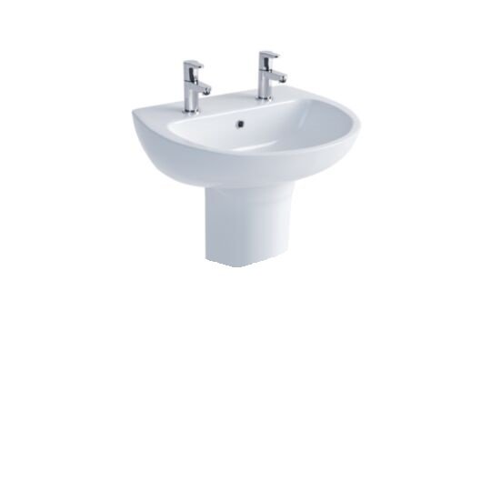 Tucker French 450mm Two Taphole Thin Lipped Basin with Semi Pedestal