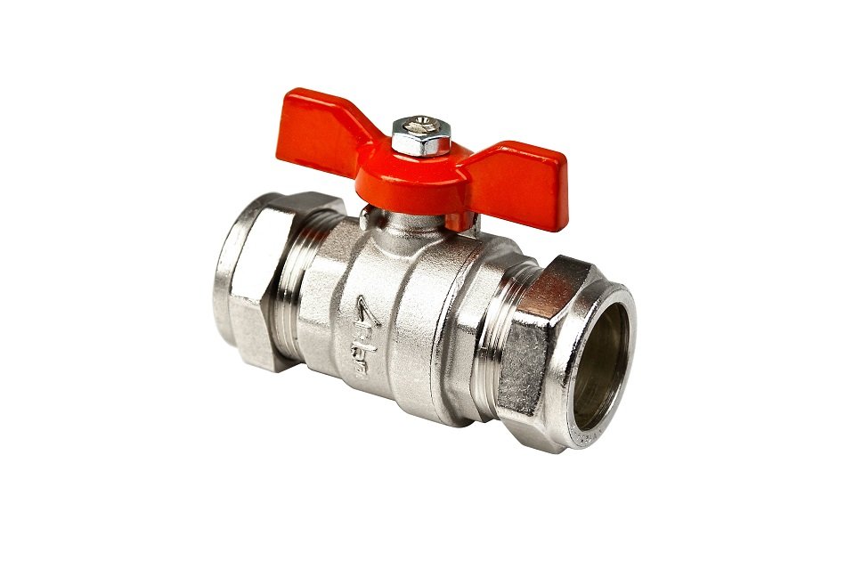 Inta Full Bore Ball Valve 28mm Red Butterfly Handle BBV209328R