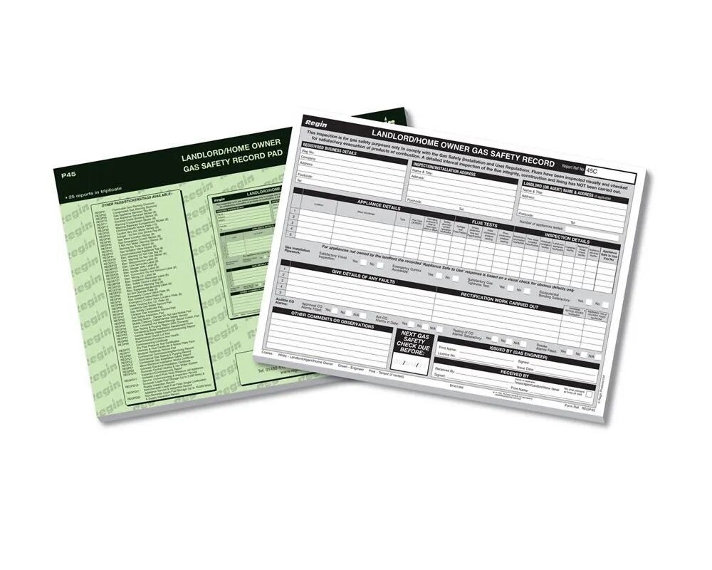 Regin Landlords Gas Safety Record Pad