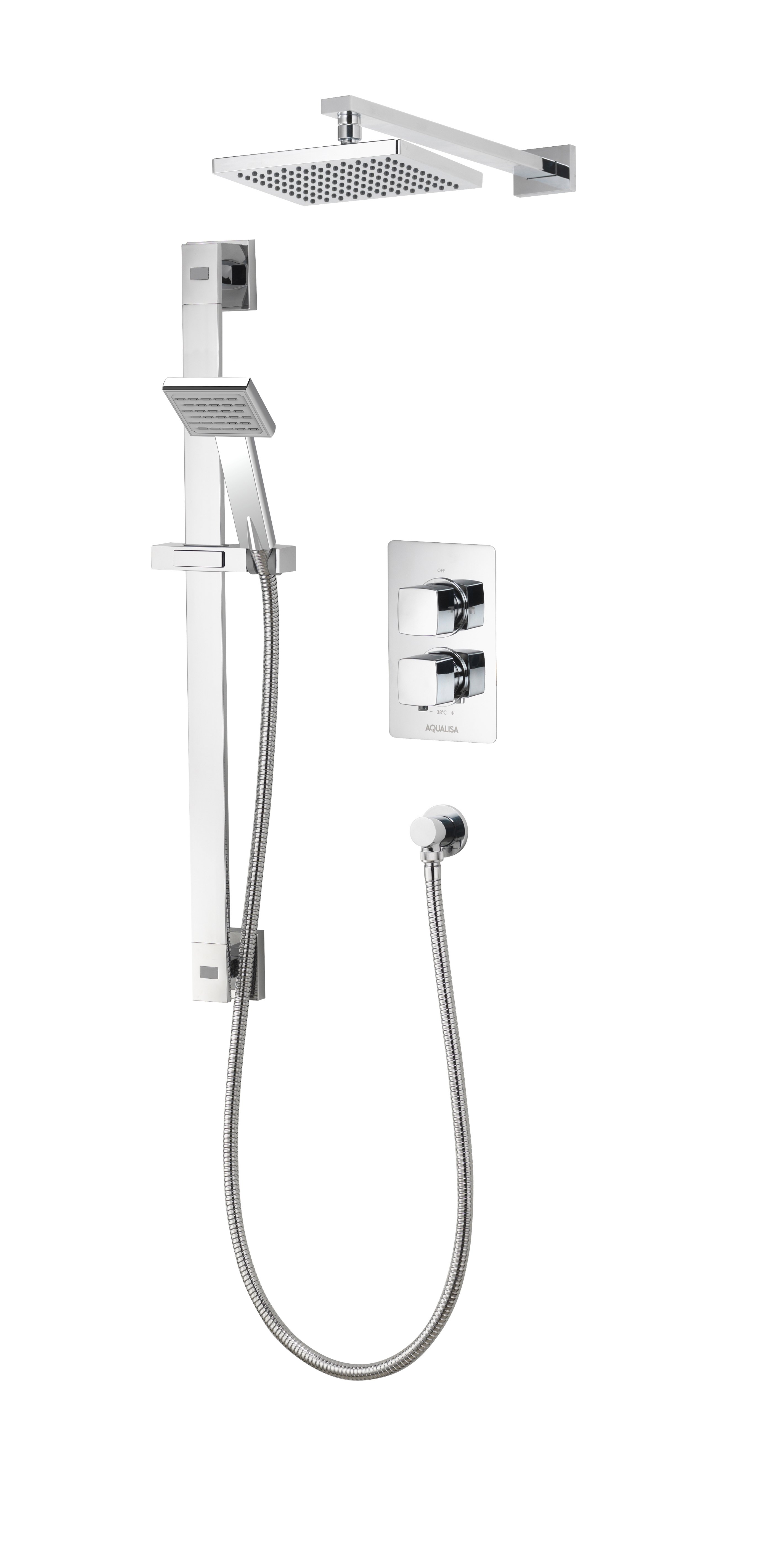 Aqualisa AQ Concealed Thermostatic Mixer Square Dials Adj And Fixed Wall - CP AQSQDCV2