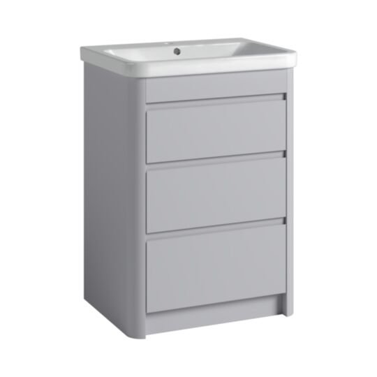 Tucker French Herts 600mm Floor Standing Three Drawer Basin Unit Light Grey