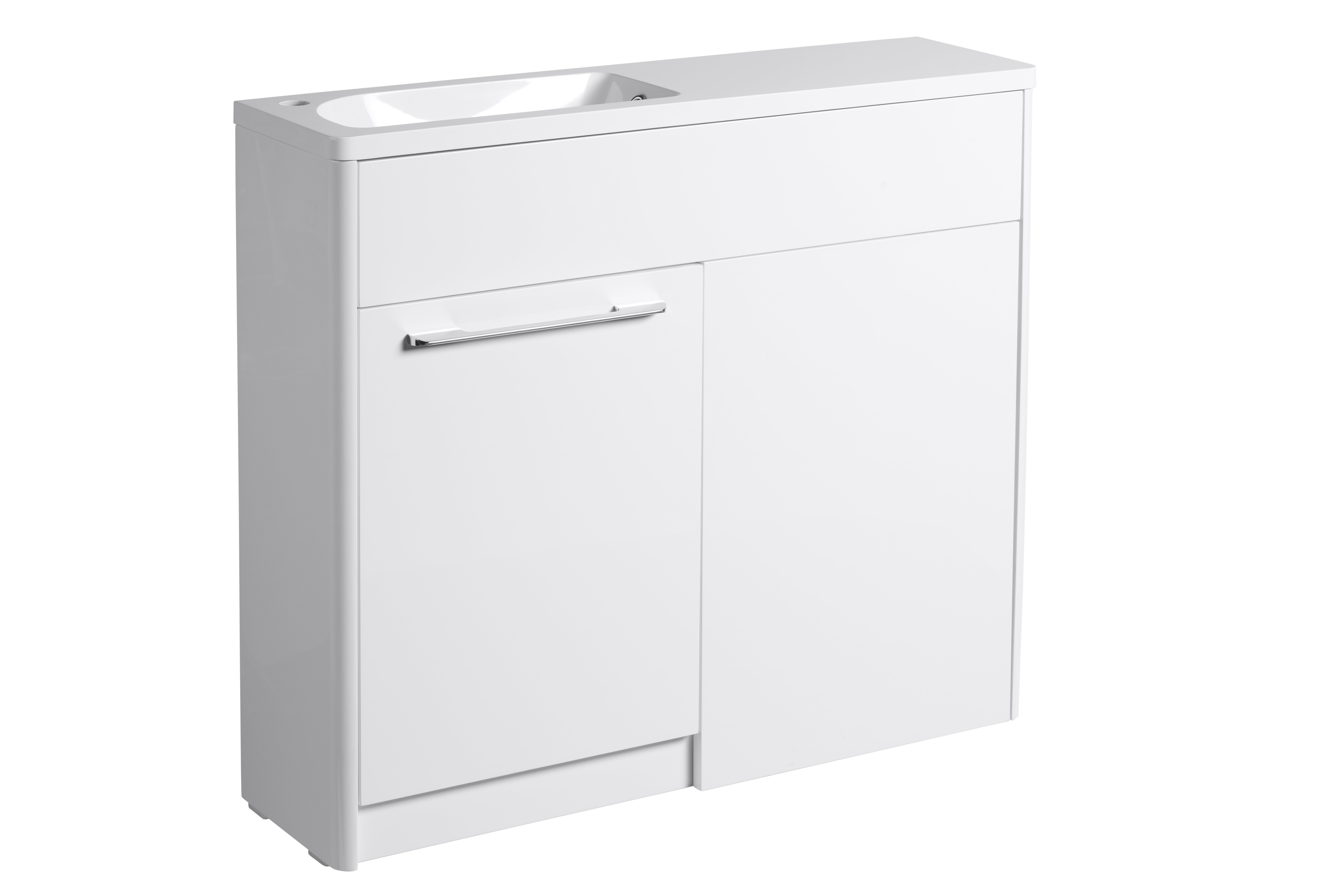 Tucker French Herts Compact 1000mm Back To Wall Floor Standing Slim Depth Basin Unit Left Handed White