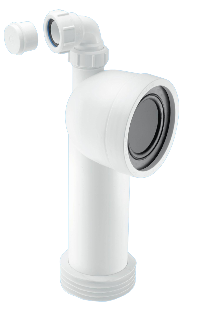 McAlpine 110mm 90 Degree Bend Adjustable Length Rigid WC Connector with 1 1/4" Universal Vent Boss WC-CON8V