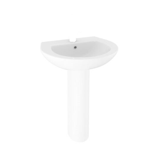 Tucker French 450mm One Taphole D-Shaped Basin with Full Pedestal