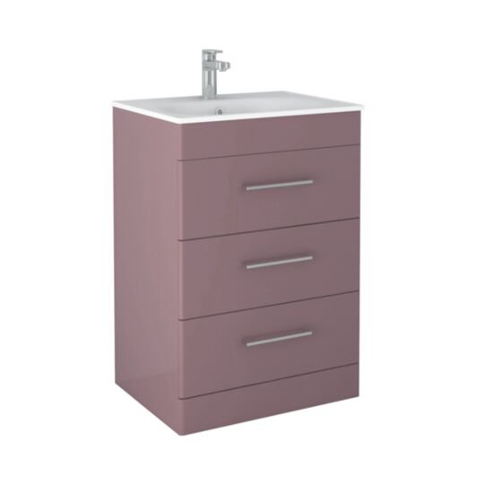 Tucker French Bucks 600mm Floor Standing Three Drawer Basin Unit Matt Plum