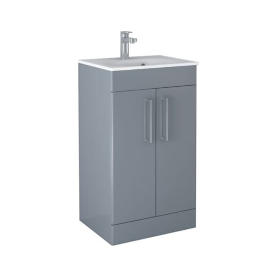 Tucker French Bucks 500mm Floor Standing Two Door Basin Unit Matt Blue Steel