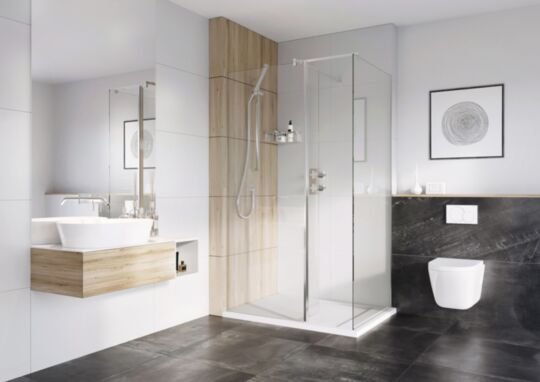 Tucker French 1100mm Fluted Corner Wet Room Panel - 8mm (Actual Width 1065mm)