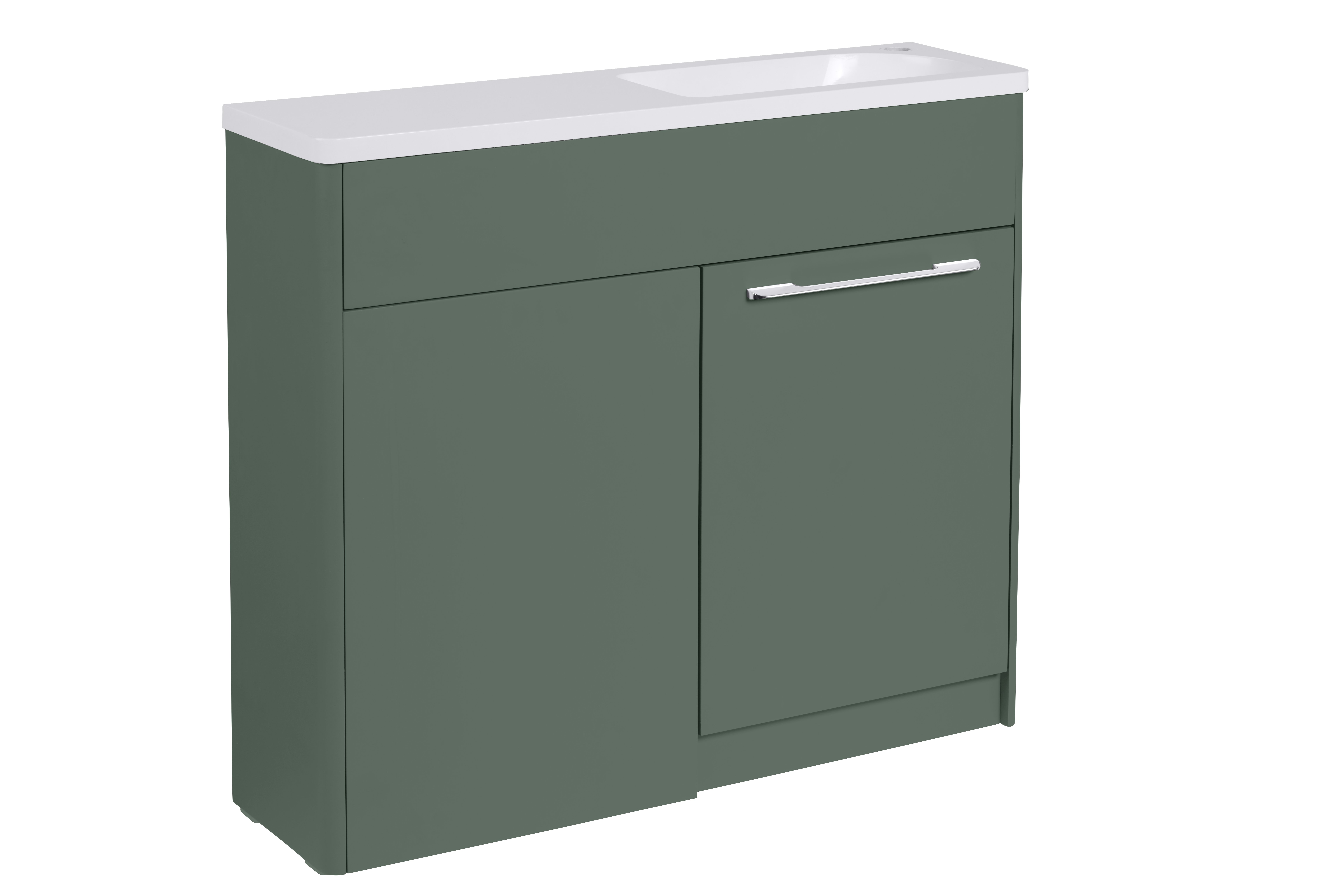 Tucker French Herts Compact 1000mm Back To Wall Floor Standing Slim Depth Basin Unit Right Handed Nordic Green