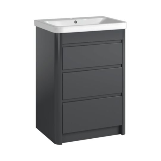 Tucker French Herts 600mm Floor Standing Three Drawer Basin Unit Anthracite