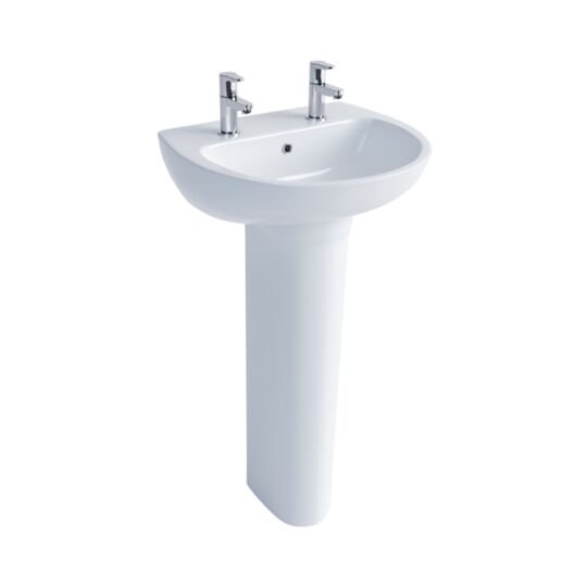 Tucker French 450mm Two Taphole Thin Lipped Basin with Full Pedestal