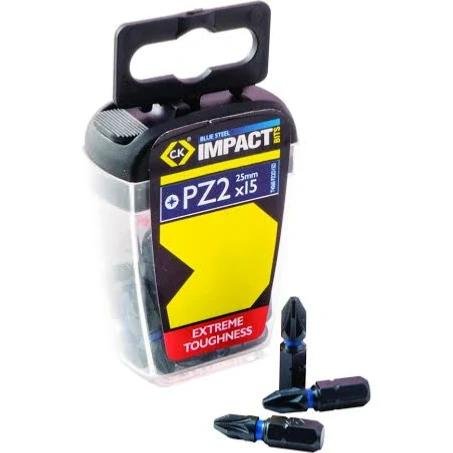 C.K Blue Steel Impact Screwdriver Bit 25mm PZ2 Box of 15 T4560 PZ2D15