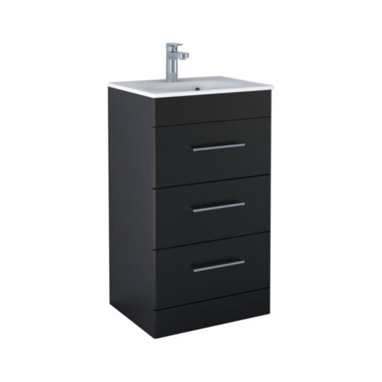 Tucker French Bucks 500mm Floor Standing Three Drawer Basin Unit Matt Black