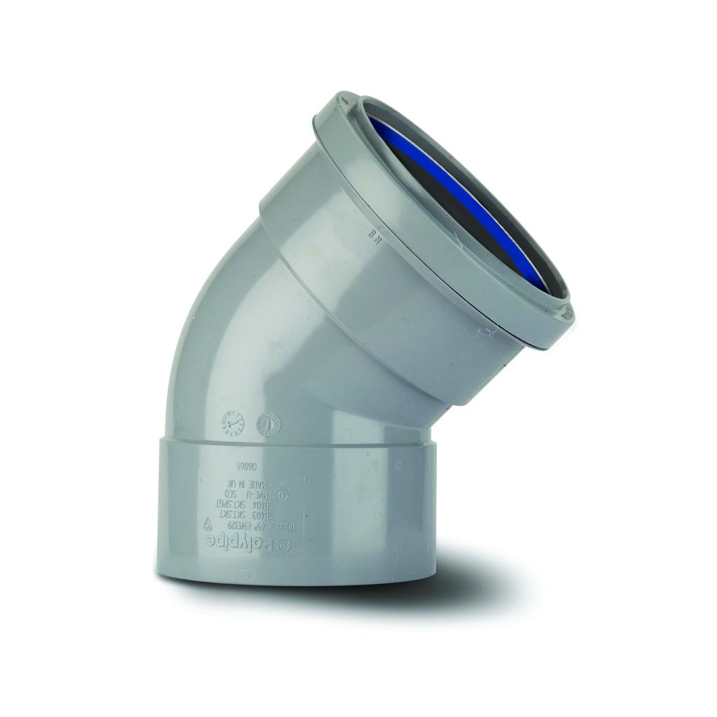 Polypipe 110mm 135 Degree Double Socket Offset Bend Grey