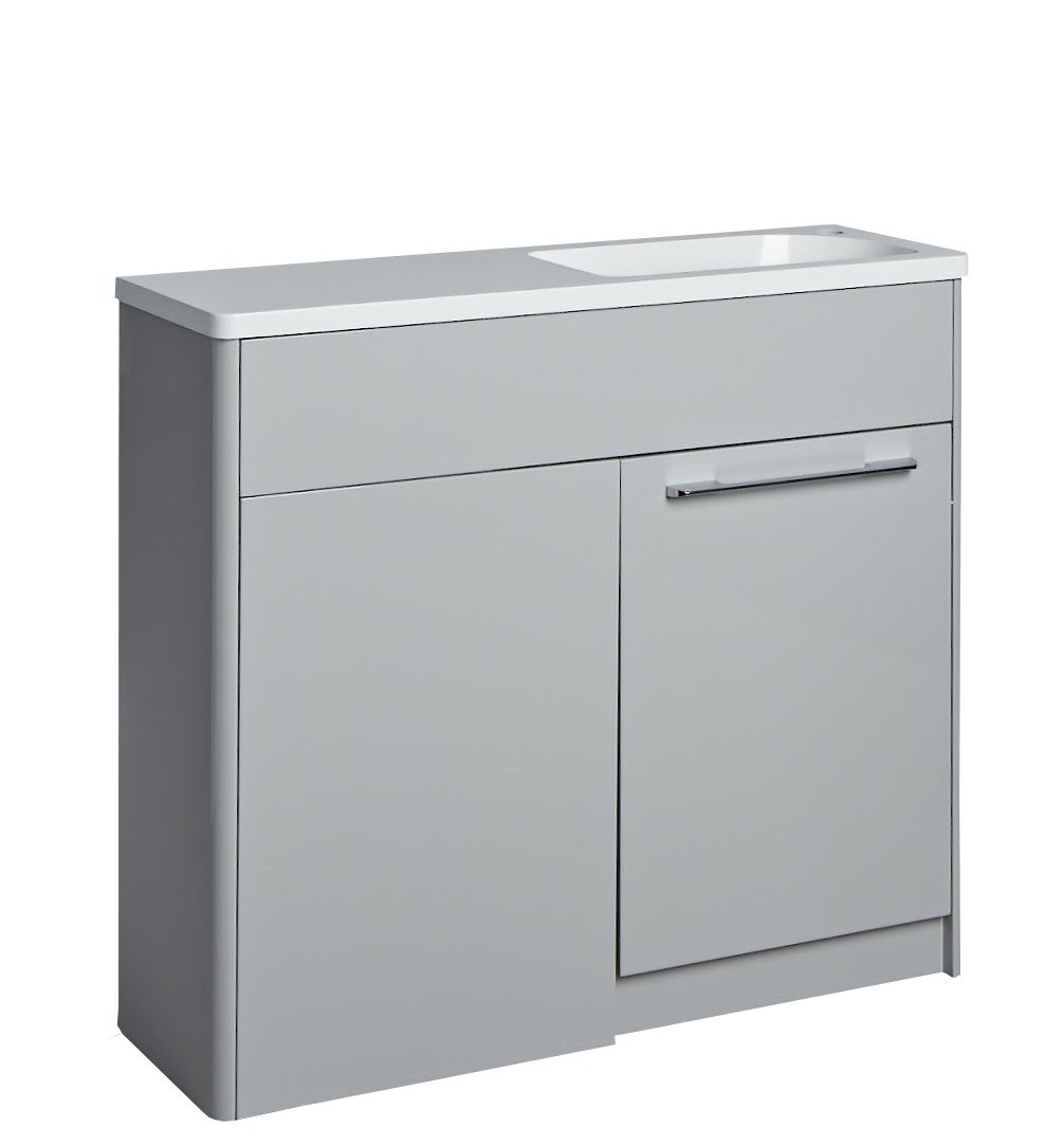 Tucker French Herts Compact 1000mm Back To Wall Floor Standing Slim Depth Basin Unit Right Handed Light Grey