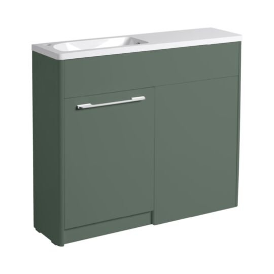 Tucker French Herts Compact 1000mm Back To Wall Floor Standing Slim Depth Basin Unit Left Handed Nordic Green