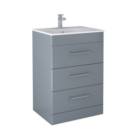Tucker French Bucks 500mm Floor Standing Three Drawer Basin Unit Matt Blue Steel