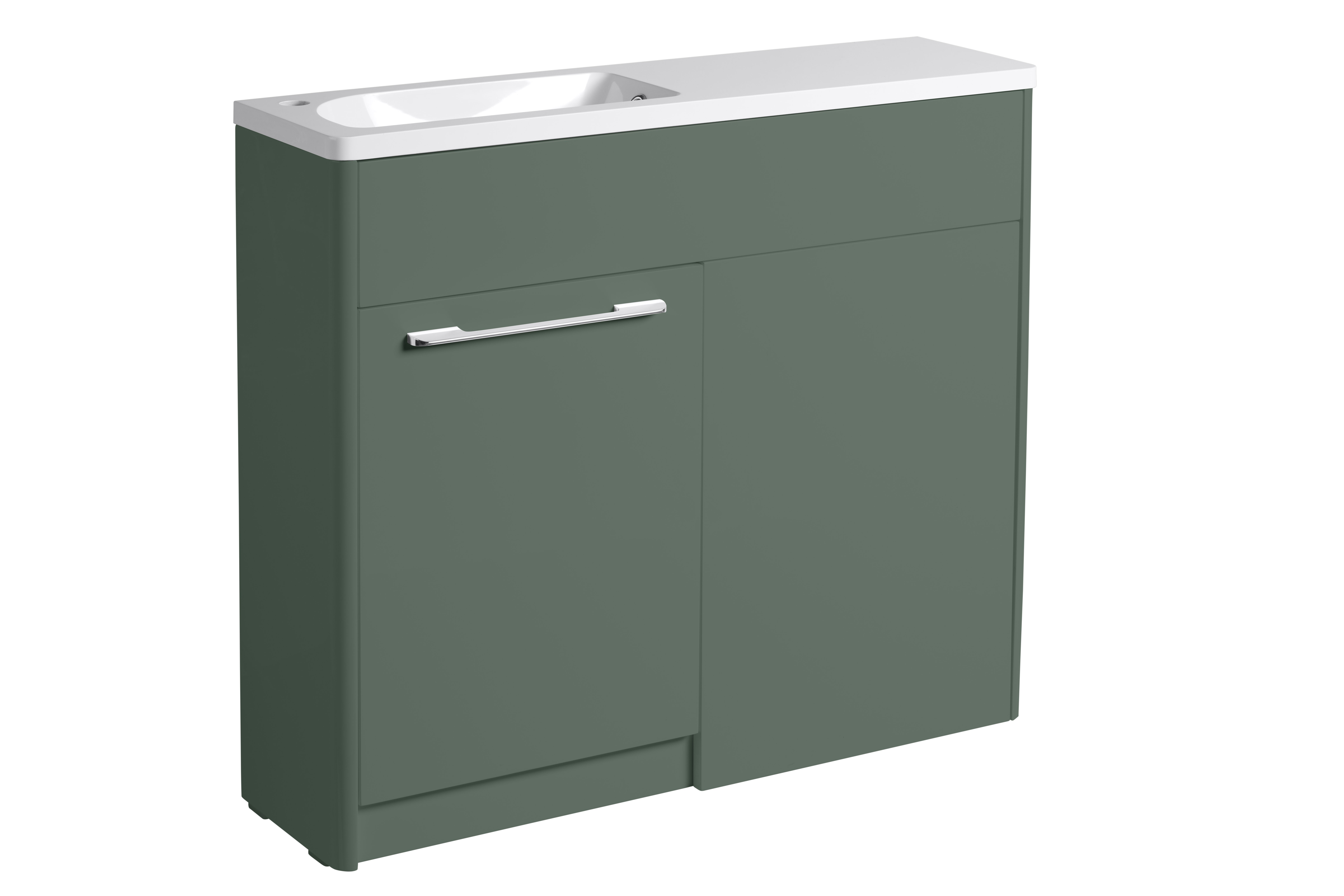 Tucker French Herts Compact 1000mm Back To Wall Floor Standing Slim Depth Basin Unit Left Handed Nordic Green