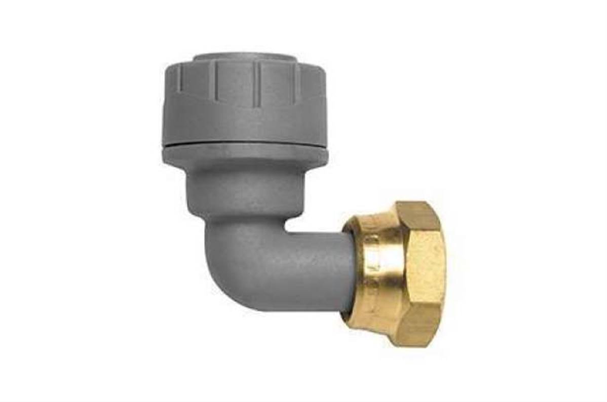 Polypipe PolyPlumb Bent Tap Connector 15mm x 1/2” (Brass Connecting Nut) PB1715