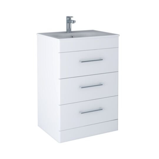 Tucker French Bucks 500mm Floor Standing Three Drawer Basin Unit Matt White