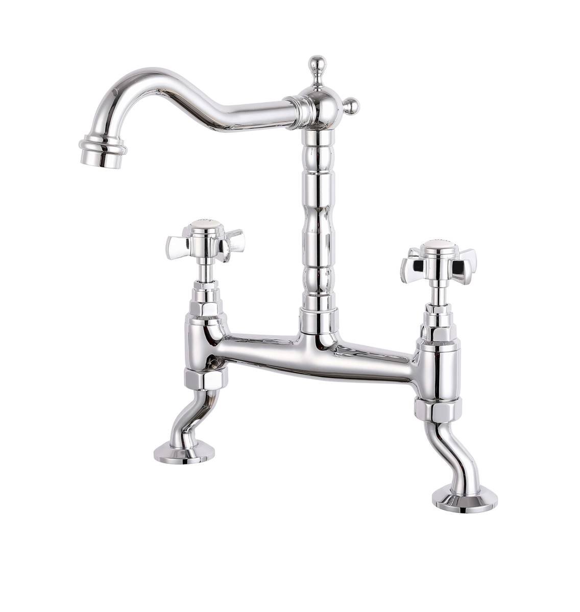 Reginox Samara Traditional Cranked Bridge Kitchen Mixer Tap - Chrome - SAMARACH