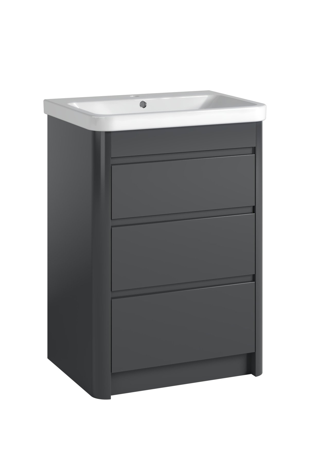 Tucker French Herts 600mm Floor Standing Three Drawer Basin Unit Anthracite