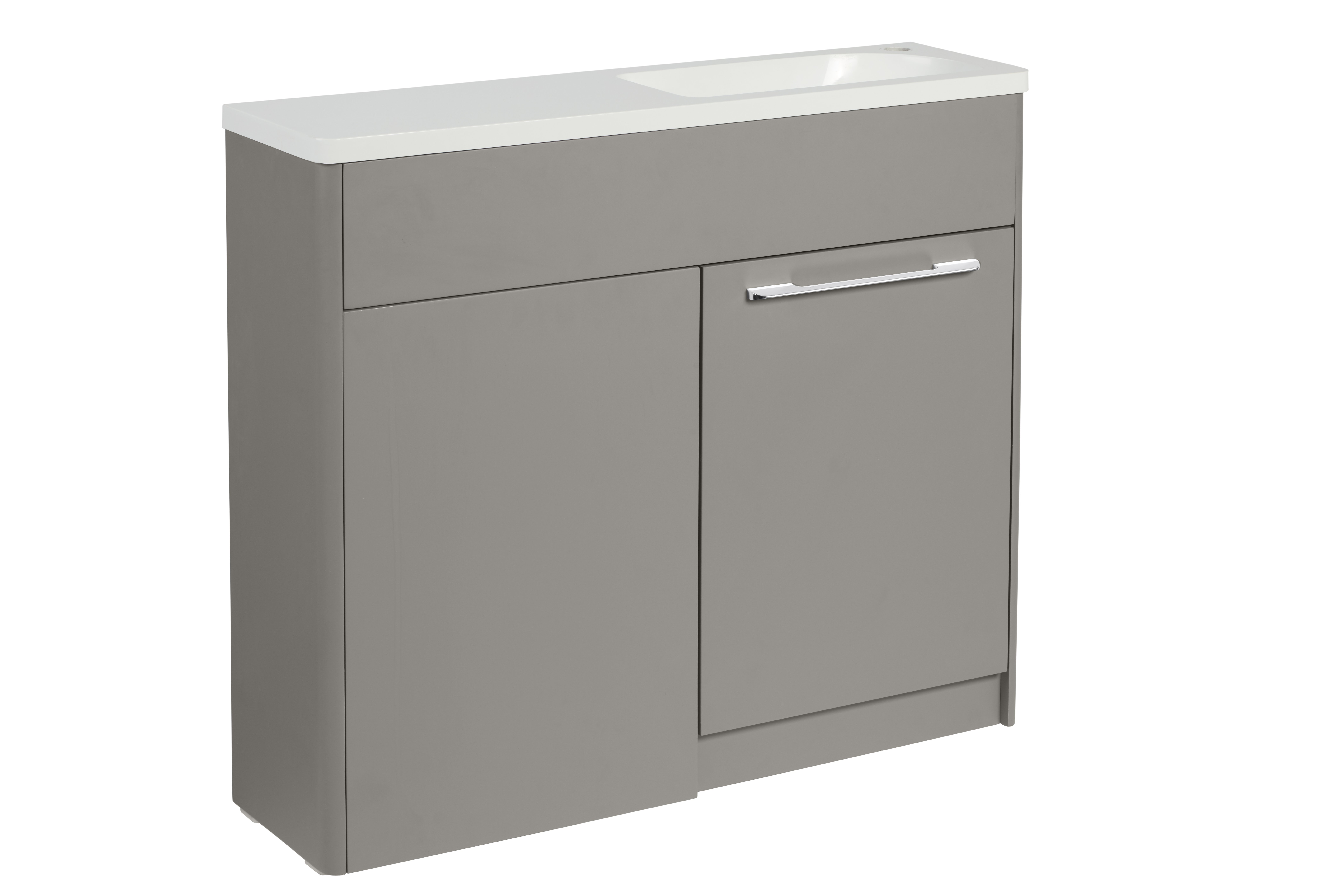 Tucker French Herts Compact 1000mm Back To Wall Floor Standing Slim Depth Basin Unit Right Handed Stone Grey