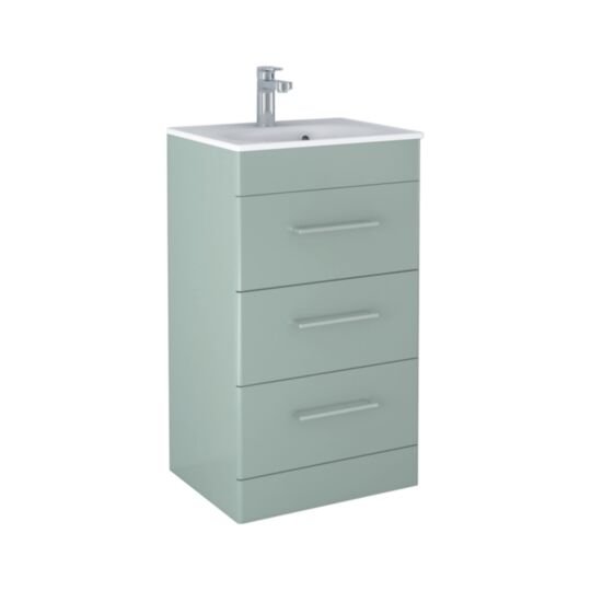 Tucker French Bucks 500mm Floor Standing Three Drawer Basin Unit Matt Pistachio