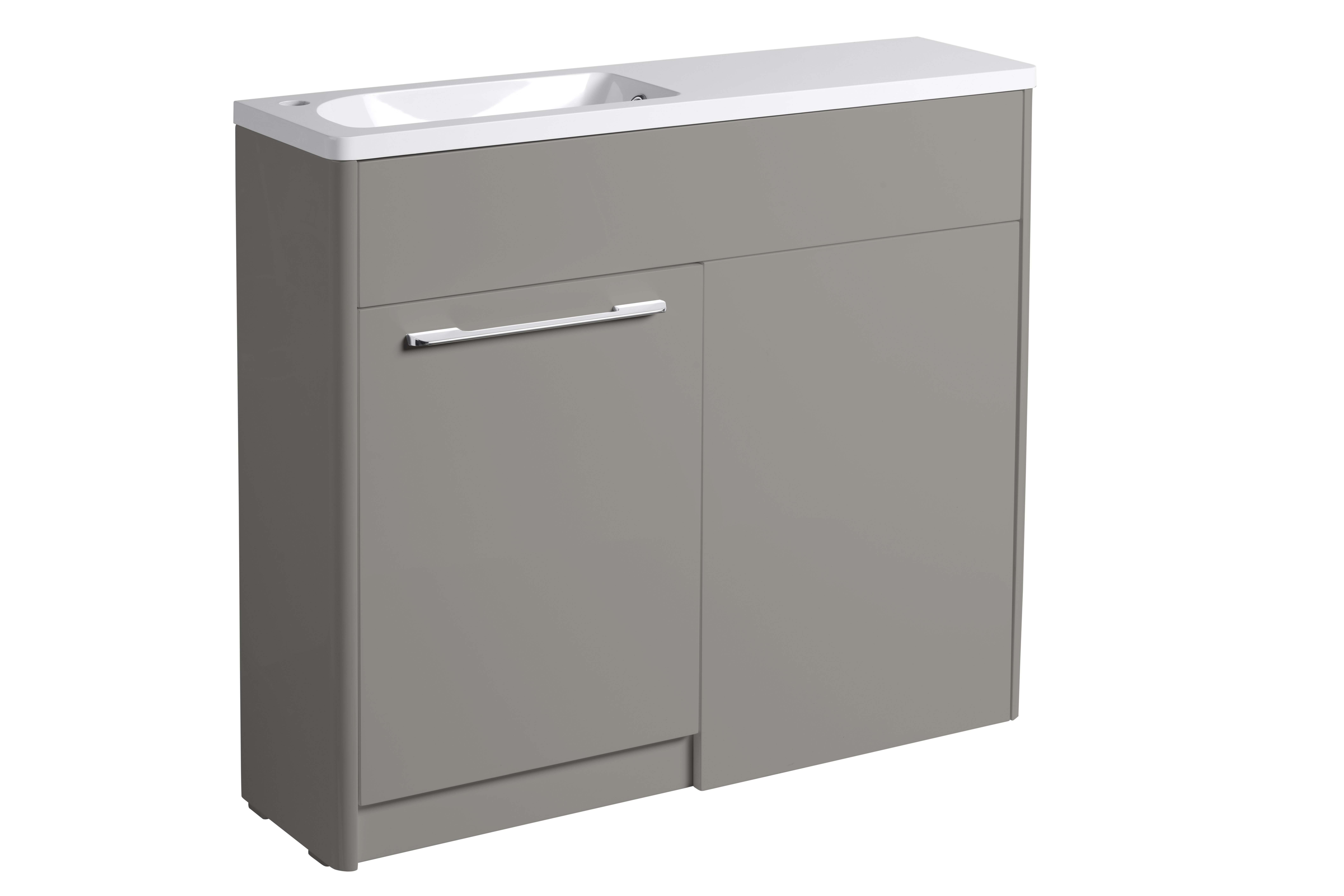 Tucker French Herts Compact 1000mm Back To Wall Floor Standing Slim Depth Basin Unit Left Handed Stone Grey INST041232