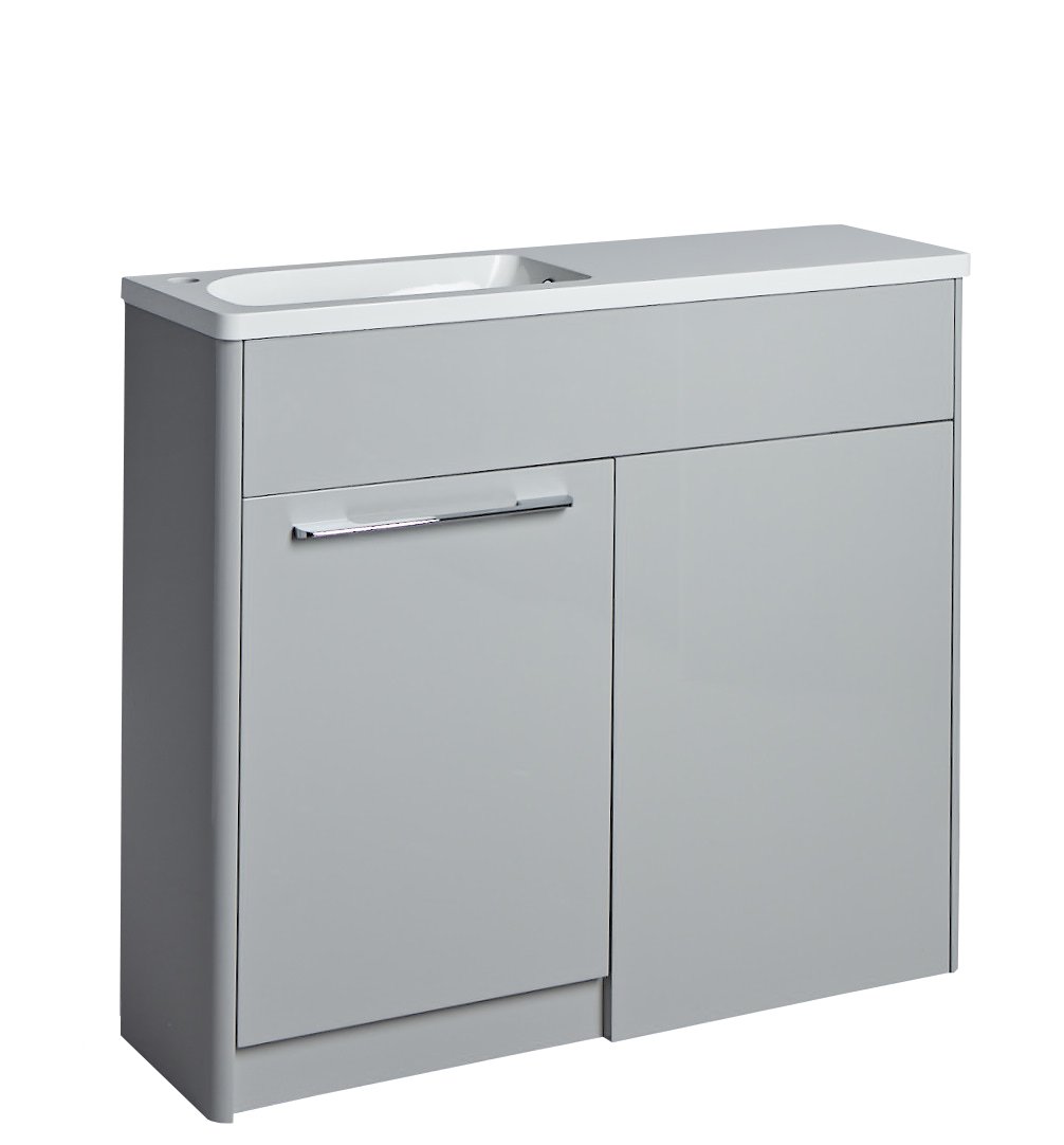 Tucker French Herts Compact 1000mm Back To Wall Floor Standing Slim Depth Basin Unit Left Handed Light Grey