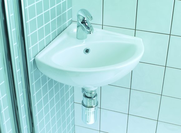 Lecico Atlas 470mm Wide Corner White Basin Two Taphole ASWHCBA1